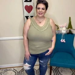 Iris & Rainbow Boutique #H752 Dreaming Of A Lace Tank (Sage)