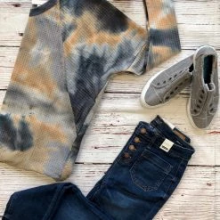 Iris & Rainbow Boutique #H195 Stormy Sunrise Tie Dye Waffle Top