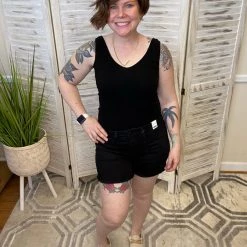 Iris & Rainbow Boutique #J692 Black Out Mid Rise Cargo Judy Blue Shorts