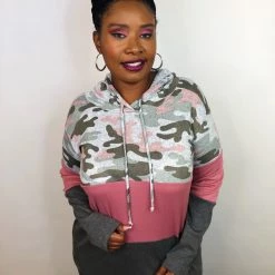 Iris & Rainbow Boutique New Arrivals #k639 Peek A Boo Pink Color Block Hoodie Top