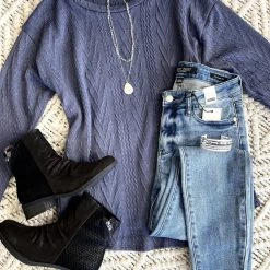 No Ship Drop Ship New Arrivals You Don't Have To Be Blue Cable Knit Top