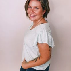 Iris & Rainbow Boutique #K307 Just A Mint Of Love Flutter Sleeve Top New Arrivals