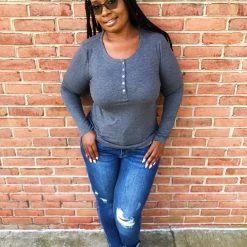 Iris & Rainbow Boutique #K662 Simply Sophisticated Long Sleeve Top (Charcoal)