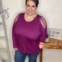 Iris & Rainbow Boutique #L537 The Perfect Shine Long Sleeve Top (Purple)