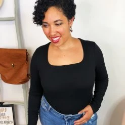 Iris & Rainbow Boutique New Arrivals #K779 All Squared Away Bodysuit (BLACK)