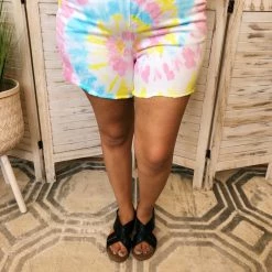 Iris & Rainbow Boutique #J954 Watercolor Wonderland Judy Blue Tie Dye Mid Rise Shorts New Arrivals