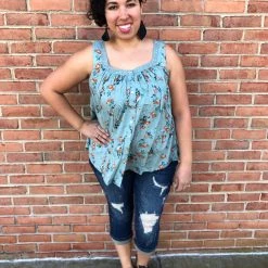Iris & Rainbow Boutique #J223 May's Flowers Top (Sage) New Arrivals