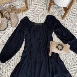 No Ship Drop Ship New Arrivals Home For The Holidays Swiss Dot Dress In Black