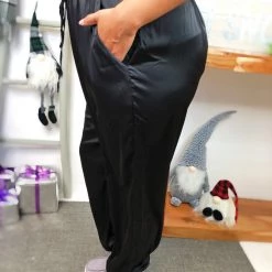 Iris & Rainbow Boutique New Arrivals #L818 Gliding Into Date Night Satin Joggers (Black)