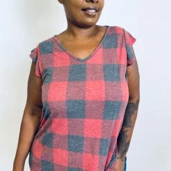 Iris & Rainbow Boutique #K487 Keyed Up In Plaid Top (Red/Black)