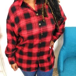 Iris & Rainbow Boutique #K863 Time For Plaid Button Down Top (RED/BLACK) New Arrivals