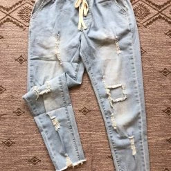 Iris & Rainbow Boutique #B119 Summer Distressed Drawstring Jeans