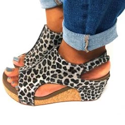 Iris & Rainbow Boutique K547 Wild Side Silver Leopard Wedge Sandals New Arrivals