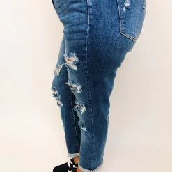 Iris & Rainbow Boutique New Arrivals #E06 Downtown Distressed Boyfriend Judy Blue Jeans