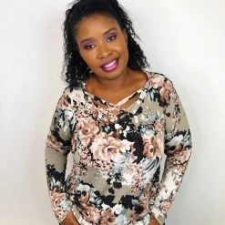 Iris & Rainbow Boutique New Arrivals #K716 Flashes Of Flowers Long Sleeve Top