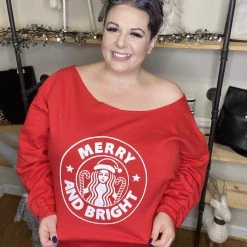 Iris & Rainbow Boutique New Arrivals #H58 Merry And Bright Off The Shoulder Sweatshirt