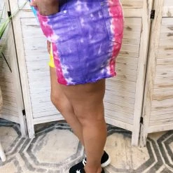 Iris & Rainbow Boutique New Arrivals #K22 Rainbow Snow Cone Judy Blue Tie Dye Mid Rise Shorts