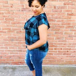 Iris & Rainbow Boutique K525 Nothing Better Than Plaid Top (Teal) New Arrivals