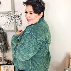 Iris & Rainbow Boutique #L274 Rising Tide POL Shacket (Green)