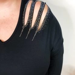 Iris & Rainbow Boutique #L242 Slashes Of Perfection Long Sleeve Top (BLACK) New Arrivals