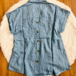 Iris & Rainbow Boutique #K183 Button Back Denim Top New Arrivals