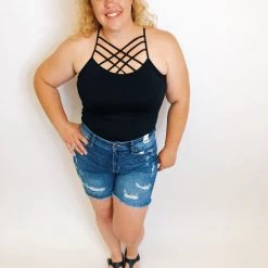 Iris & Rainbow Boutique #K232 The Maze Criss Cross Tank (Black)