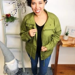 Iris & Rainbow Boutique New Arrivals #L561 Trendy Temptation Utility Jacket (Dark Olive)