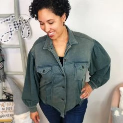 Iris & Rainbow Boutique New Arrivals #L279 Falling In Love POL Shacket (Vintage Moss)