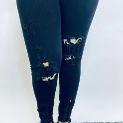 Iris & Rainbow Boutique #K514 Pretty And Wild On Leopard Patch Black Judy Blue Skinny Jeans