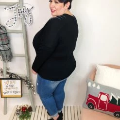 Iris & Rainbow Boutique #L242 Slashes Of Perfection Long Sleeve Top (BLACK) New Arrivals