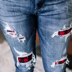 Iris & Rainbow Boutique #K953 Fetch My Buffalo Plaid Patch Judy Blue Jeans New Arrivals