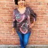 Iris & Rainbow Boutique New Arrivals #K554 A Walk In A Paisley Dream Top (Olive/Pink)