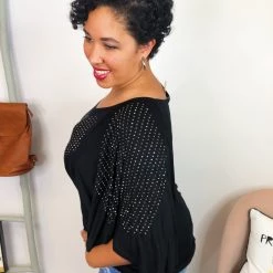 Iris & Rainbow Boutique New Arrivals #K775 Shining Wings Short Sleeve Top (Black)