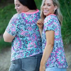 Boutique Simplified Psychedelic Paisley Criss Cross Top