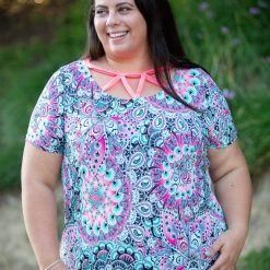 Boutique Simplified Psychedelic Paisley Criss Cross Top