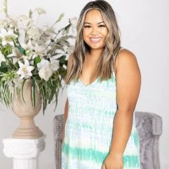 Boutique Simplified Aqua Tie Dye Reversible Tank New Arrivals