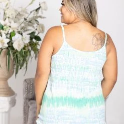 Boutique Simplified Aqua Tie Dye Reversible Tank New Arrivals