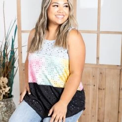 Boutique Simplified New Arrivals Cotton Candy Eyelet Tank