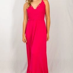 No Ship Drop Ship #M350 XOXO Oh A Whim Crochet Maxi Dress (Fuchsia) New Arrivals