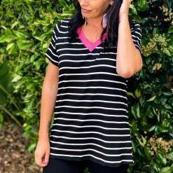 Boutique Simplified New Arrivals Touch Of Pink Short Sleeve Top