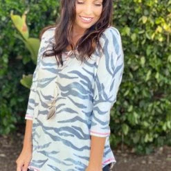 Boutique Simplified Zebra Diva 3/4 Sleeve Top New Arrivals