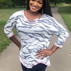 Boutique Simplified Zebra Diva 3/4 Sleeve Top New Arrivals